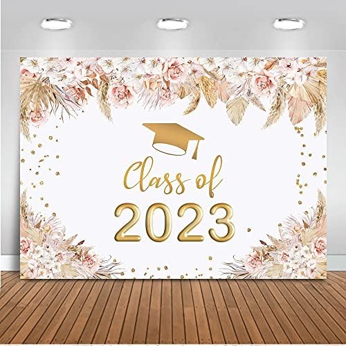 Mocsicka 2023 Заднината на забавата за дипломирање Boho Floral Congrats Grad Class од 2023 година Позадина Пампас трева златни