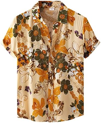 Кангма смешни мажи летни костуми машки летни хаваи дрво печатење на две парчиња кратки ракави, исклучете ја кошулата со јака