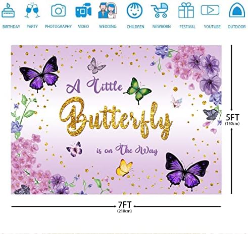 7x5ft Виолетова Пеперутка Бебе Туш Позадина Малку Пеперутка Е На Пат Позадина За Фотографија Златни Дамки Цветна Фотографија