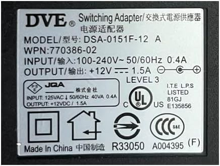 DVE 12V, 1,5 AMP UL наведен универзален адаптер за напојување со конектор 5,5 x 2,1