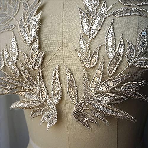 TJLSS 2PCS лесен златен лист лисја од чипка ткаенина од ткаенина везена наметка јака јака шива закрпи за фустан за декорација
