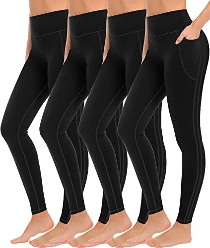 Mirity 4 пакуваат хеланки за јога со џебови за жени - контролни панталони со високи половини за вежбање за тренинг